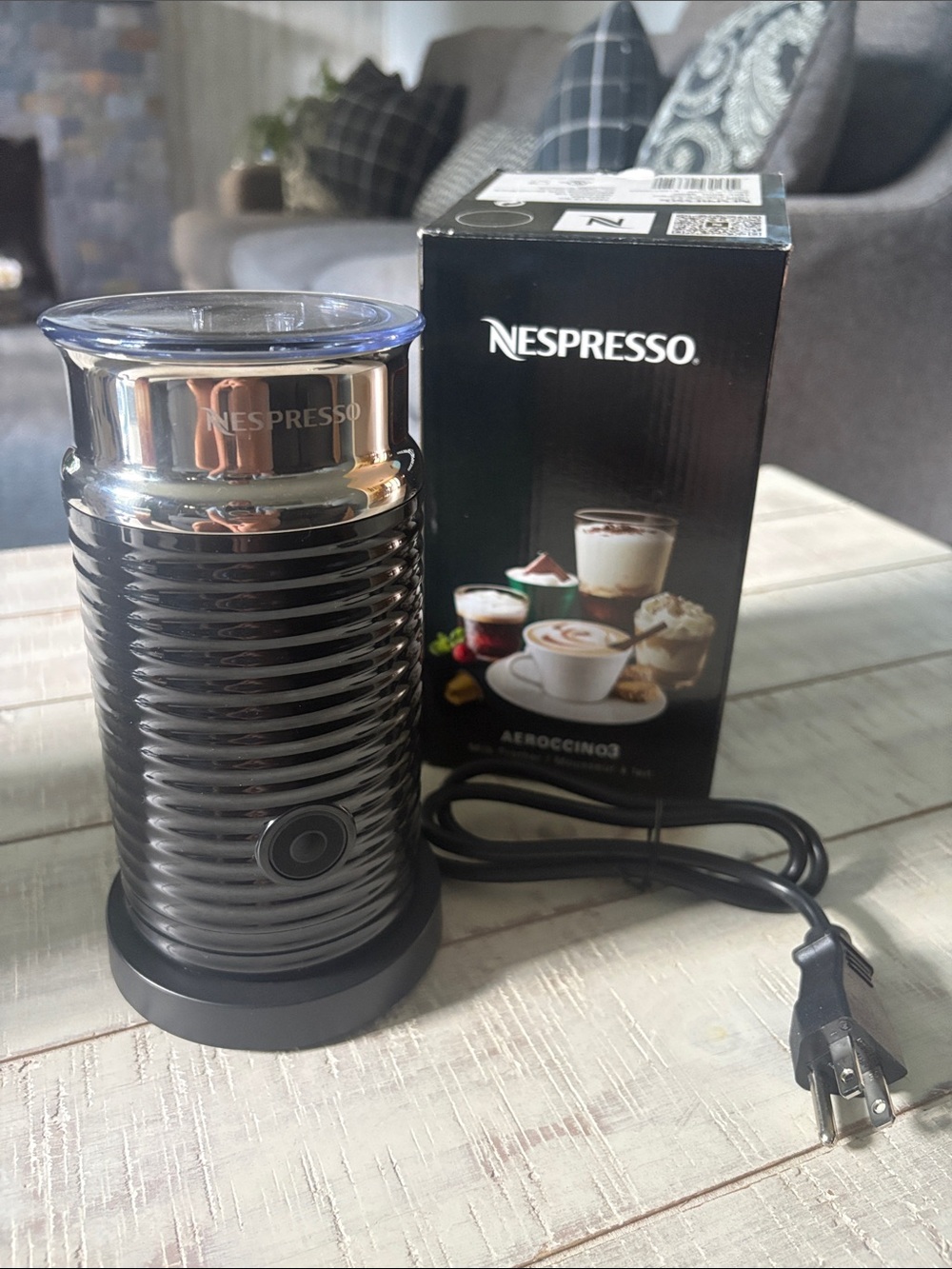 Nespresso Black and Silver Electric Milk Frother with Clear Lid